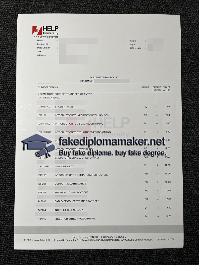 HELP University transcript