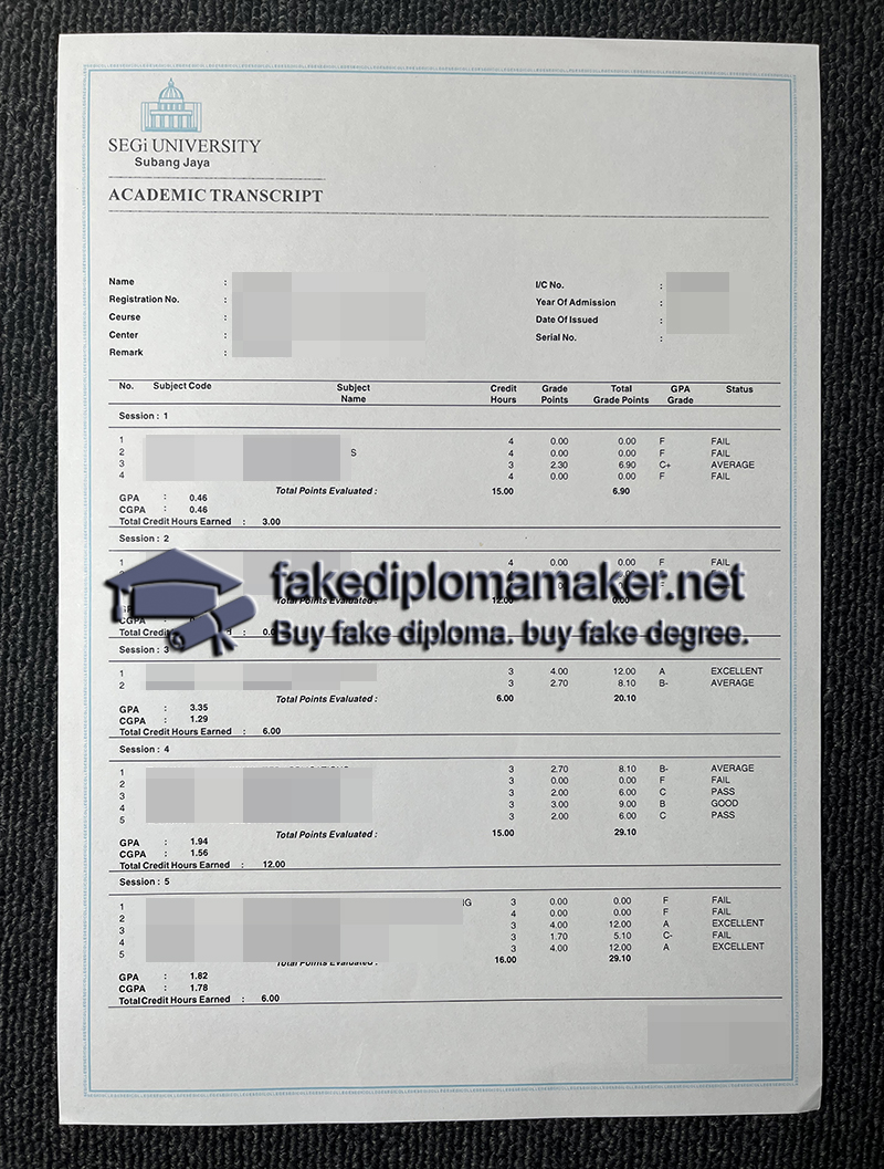 SEGi University transcript