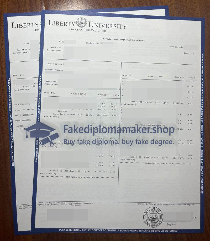 Liberty University transcript
